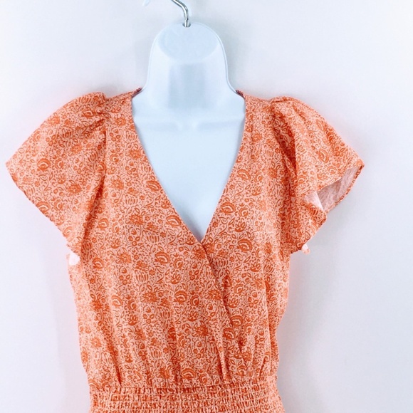 Parker Women Dress Orange Floral Print Cotton Peasant Tiered Sleeveless Midi - Picture 3 of 14